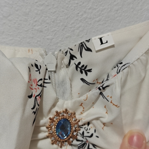 Milkmaid Peasant Fairy Maxi Dress Jewel Broach Size Large Ruffle - Picture 8 of 10